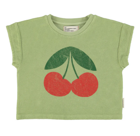 piupiuchick - t shirt light olive with cherry print - Lubus & moi
