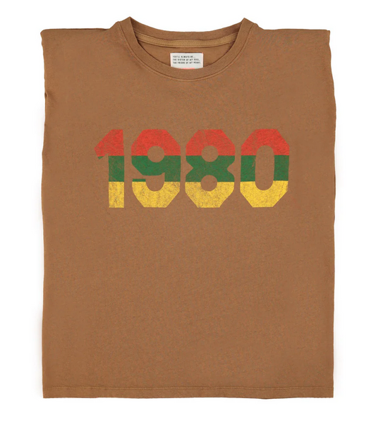 sisters department - sleeveless t shirt, shoulder pads, brown, 1980 print - Lubus & moi
