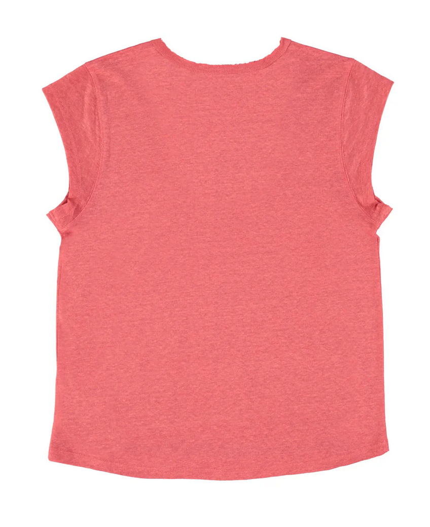 sisters department - short sleeve t shirt, deep round neck, coral linen - Lubus & moi