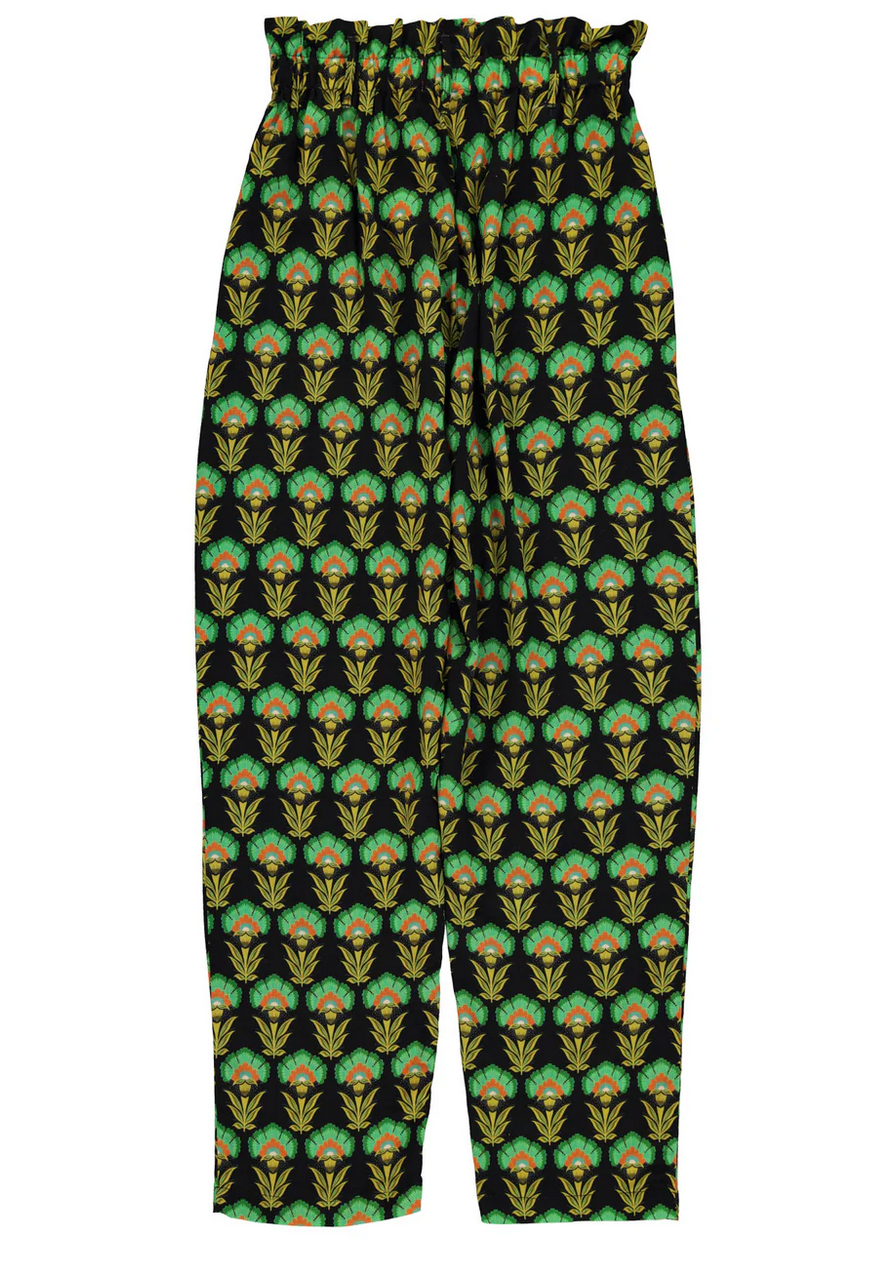 sisters department - trousers, black with green flowers - Lubus & moi