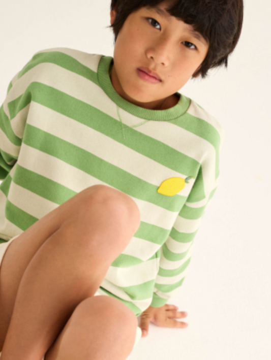 cozmo - dank, green-striped cotton fleece - Lubus & moi