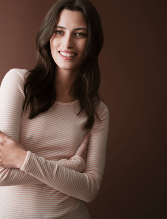 serendipity organics - slim tee stripe, coral/ecru - Lubus & moi