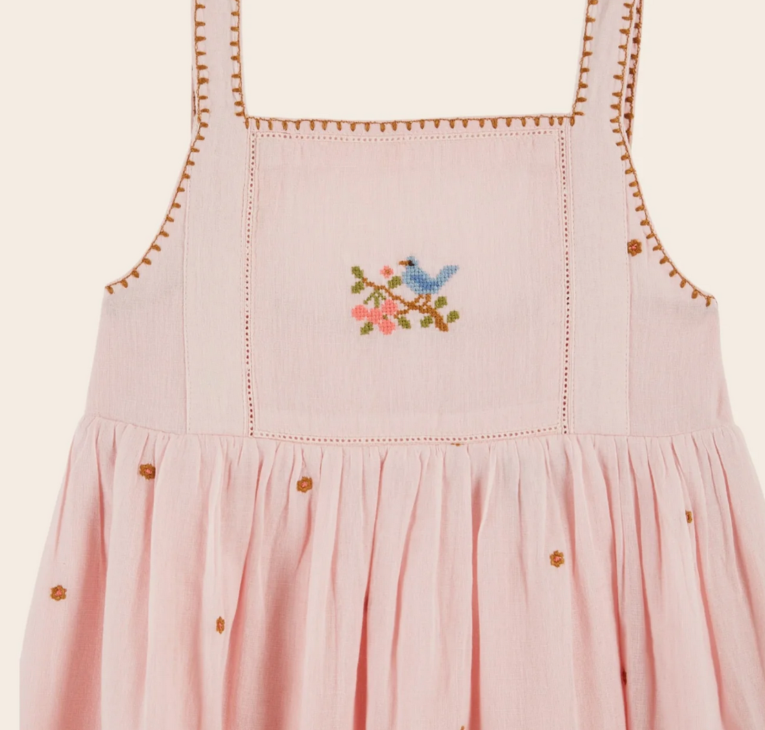 emile & ida enfants - robe brodee fleurs macaron