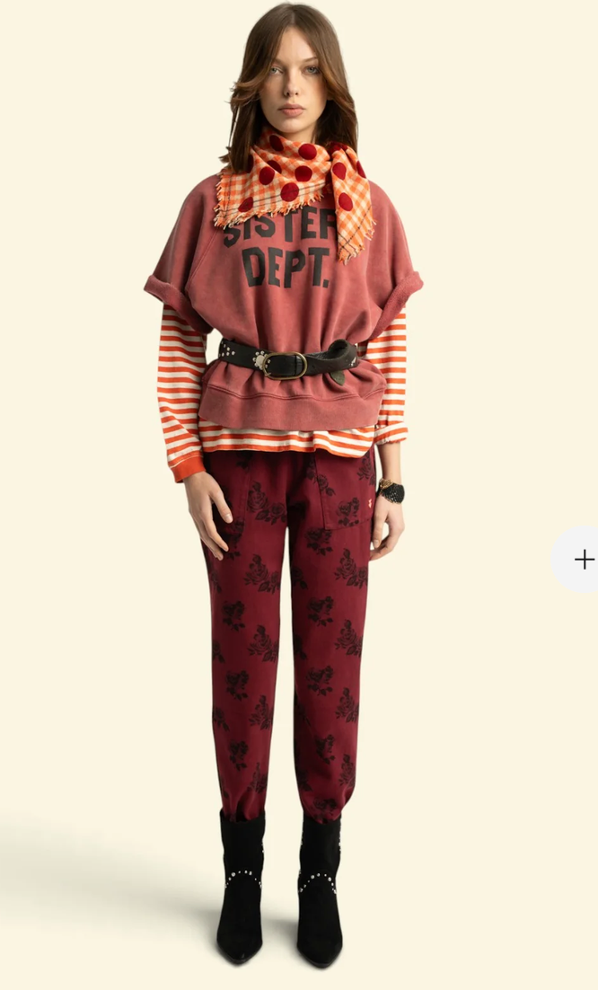 sisters department - trousers, bordeaux, black roses