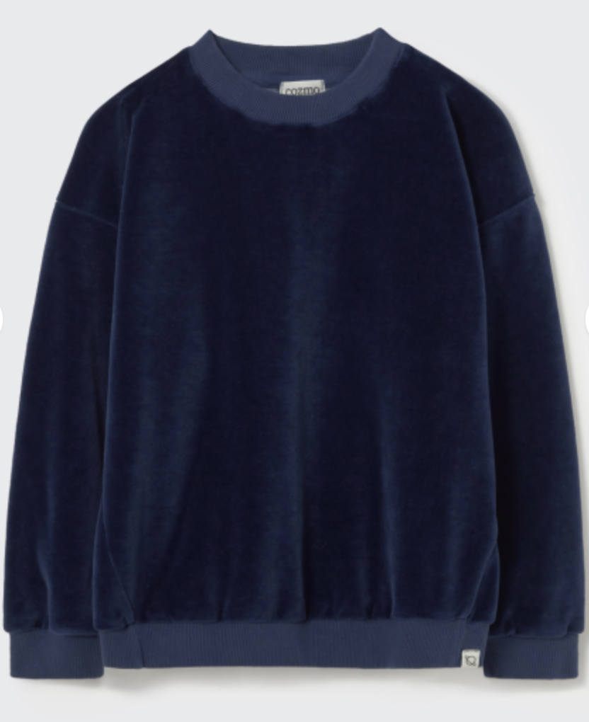 cozmo - rai, velour knit sweatshirt, navy