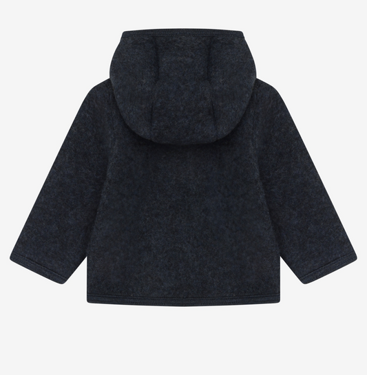 huttelihut - jacket wool fleece, navy melange, mit kapuze