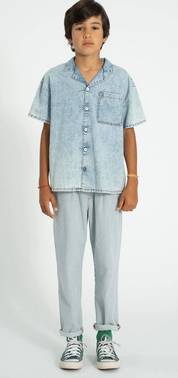 piupiuchick - unisex trousers, ecru with indigo stripes - Lubus & moi