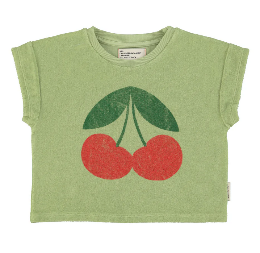 piupiuchick - t shirt light olive with cherry print - Lubus & moi