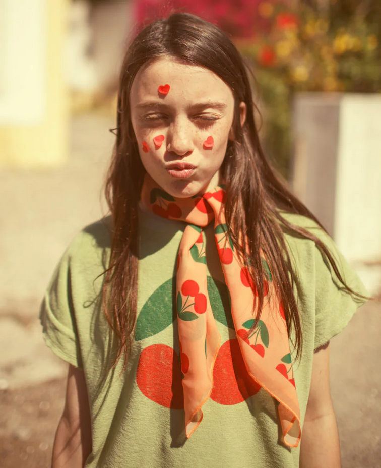 piupiuchick - t shirt light olive with cherry print - Lubus & moi
