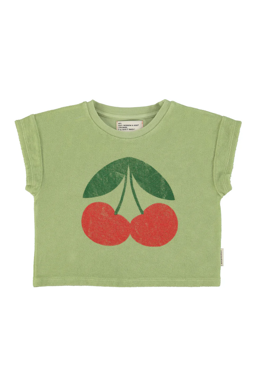 piupiuchick - t shirt light olive with cherry print - Lubus & moi