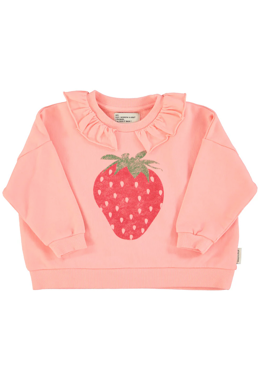 piupiuchick - sweatshirt with collar, light pink with strawberry print - Lubus & moi