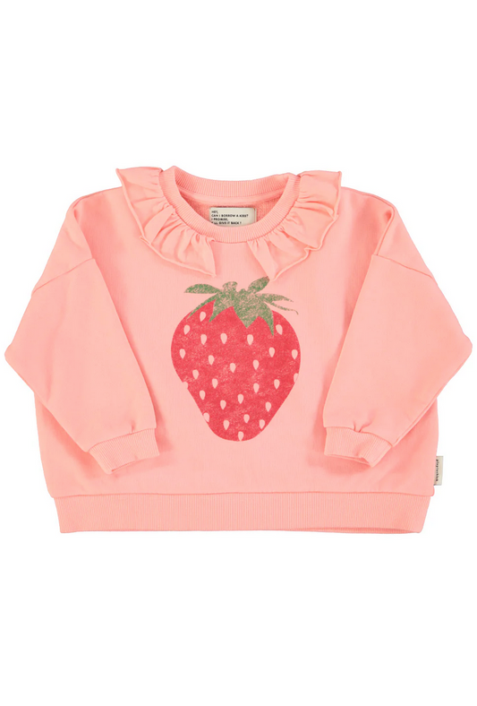 piupiuchick - sweatshirt with collar, light pink with strawberry print - Lubus & moi
