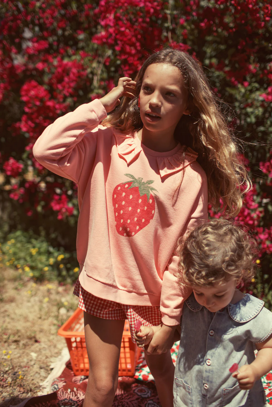 piupiuchick - sweatshirt with collar, light pink with strawberry print - Lubus & moi