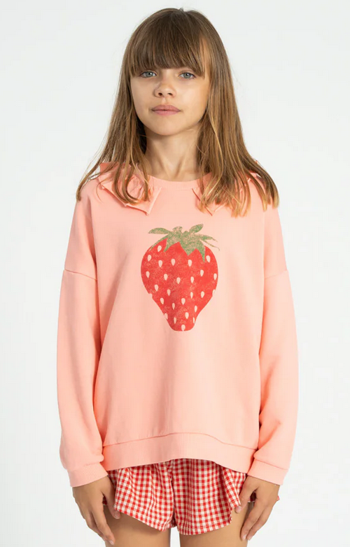 piupiuchick - sweatshirt with collar, light pink with strawberry print - Lubus & moi