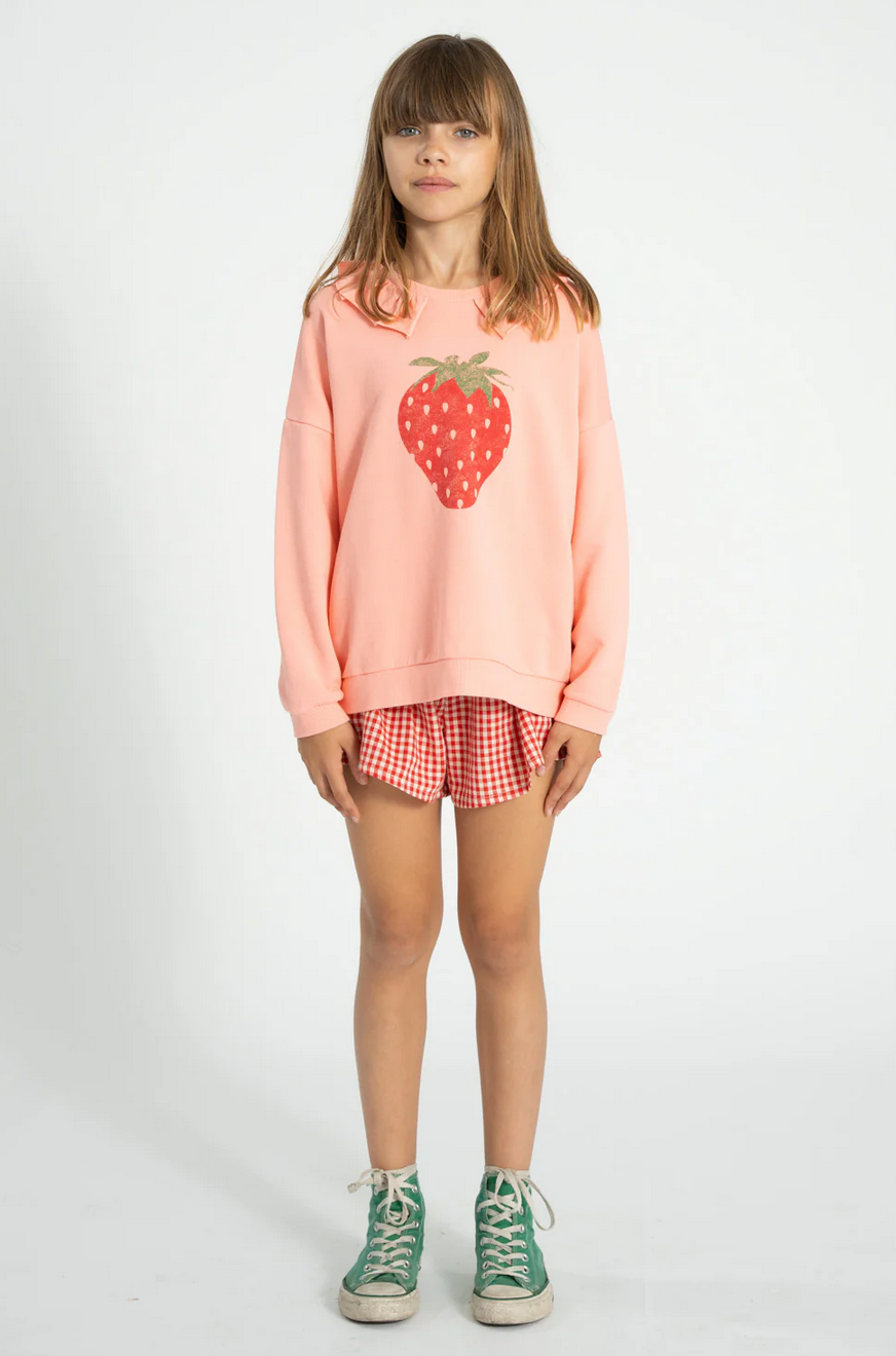 piupiuchick - sweatshirt with collar, light pink with strawberry print - Lubus & moi
