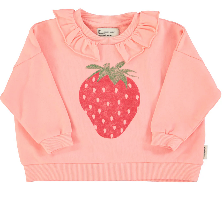 piupiuchick - sweatshirt with collar, light pink with strawberry print - Lubus & moi