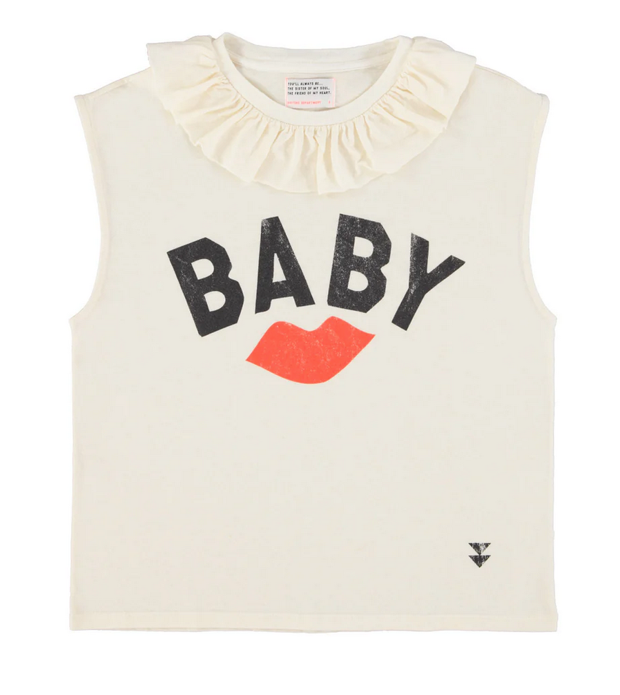 sisters department - sleeveless t shirt, ecru, red lip print - Lubus & moi