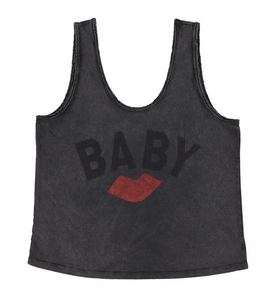 sisters department - sleeveless top, washed black, red lip - Lubus & moi