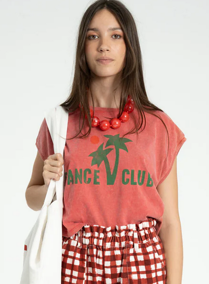 sisters department - sleeveless t shirt/ top, round neck, coral, dance club - Lubus & moi