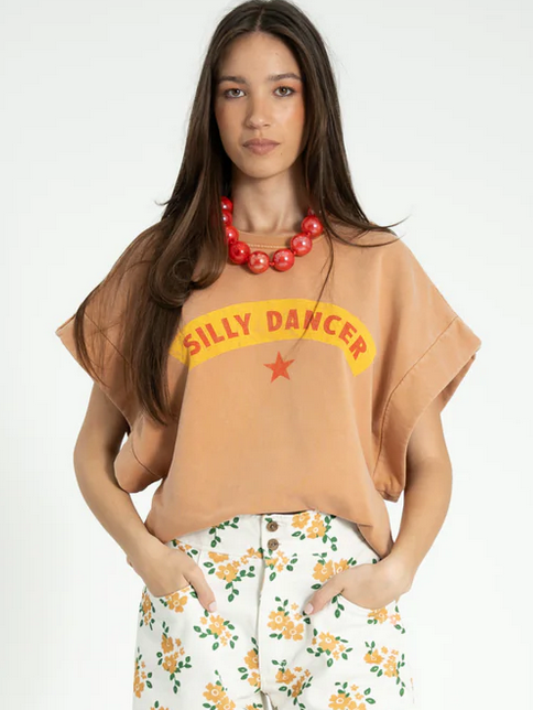sisters department - short sleeve sweatshirt, washed terracotta, silly dancer - Lubus & moi