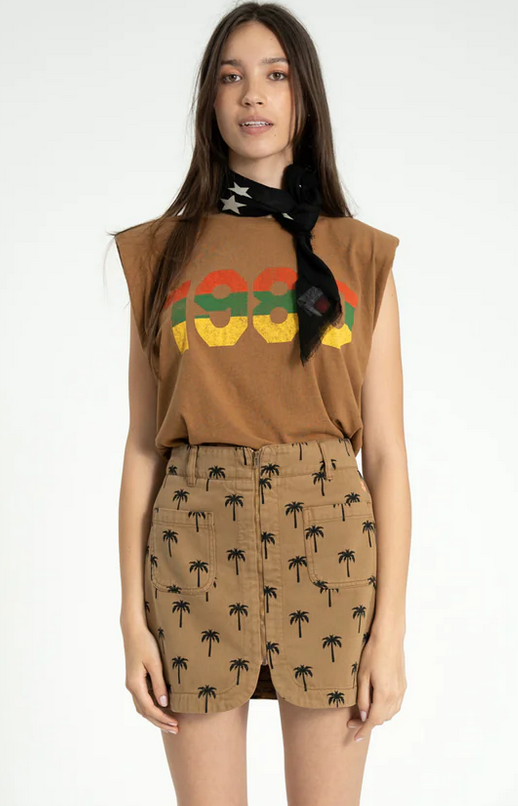 sisters department - short skirt, brown, palm trees - Lubus & moi