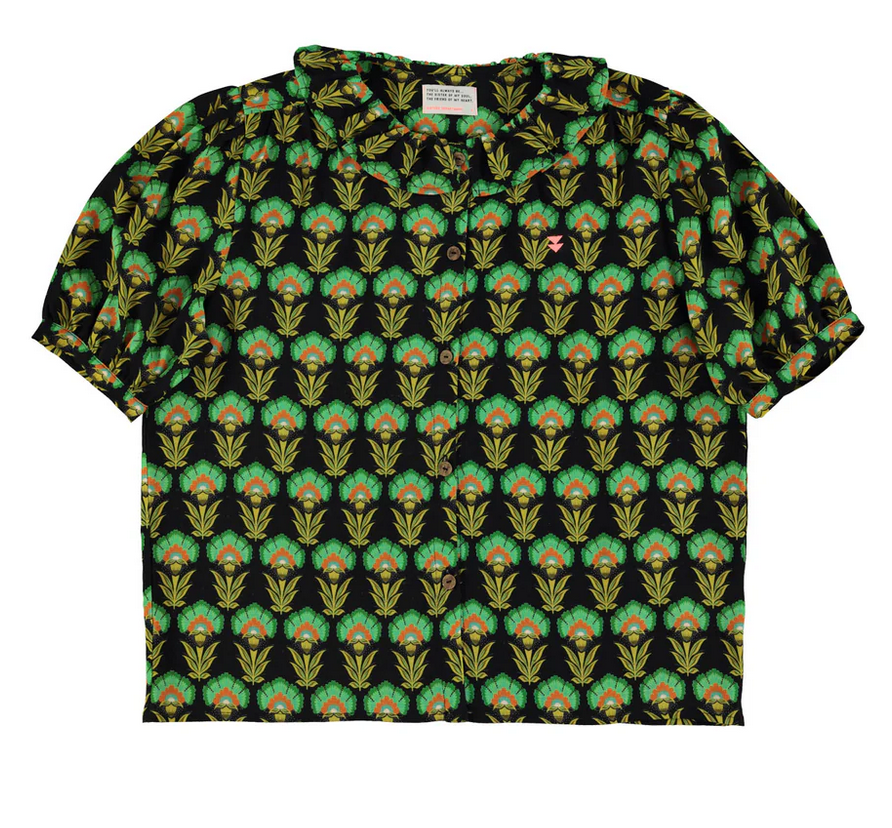 sisters department - blouse with collar, black with green flowers - Lubus & moi