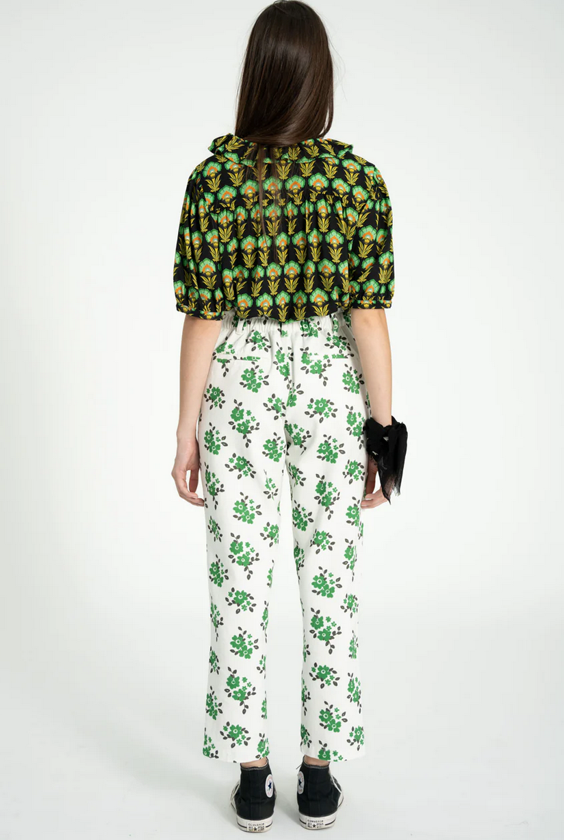 sisters department - blouse with collar, black with green flowers - Lubus & moi