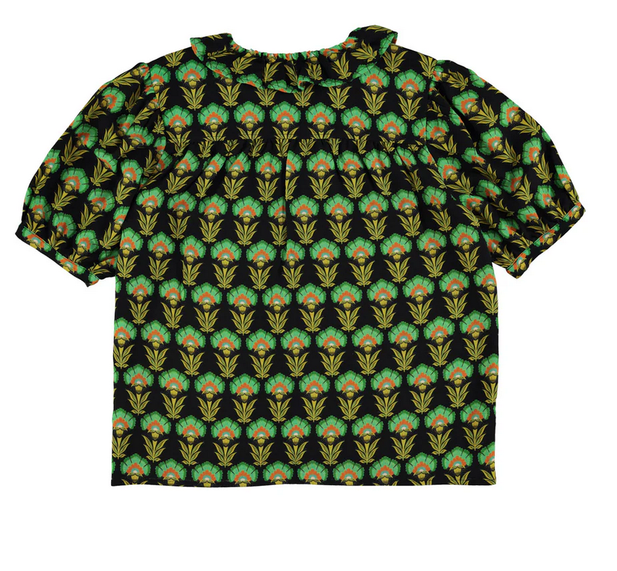 sisters department - blouse with collar, black with green flowers - Lubus & moi