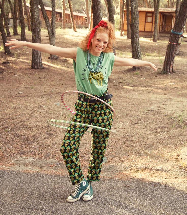 sisters department - trousers, black with green flowers - Lubus & moi