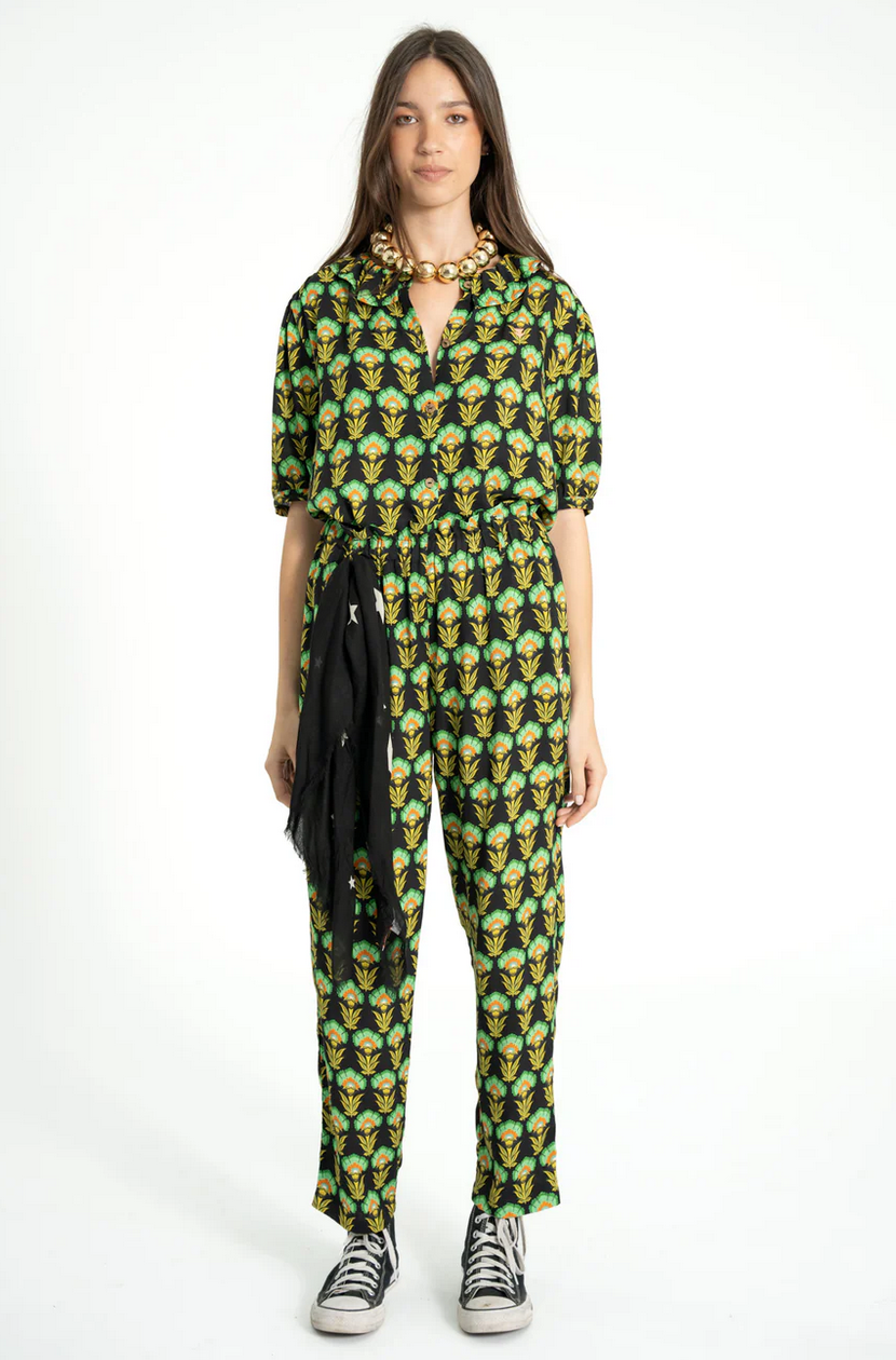sisters department - trousers, black with green flowers - Lubus & moi
