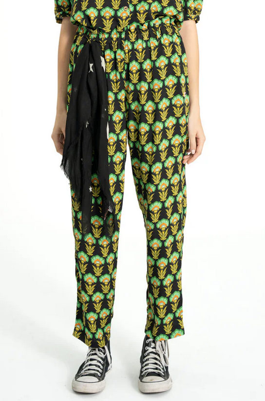 sisters department - trousers, black with green flowers - Lubus & moi