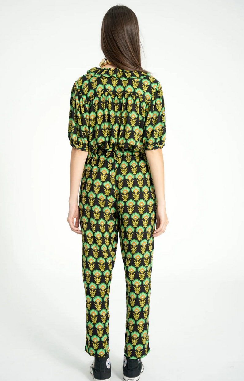 sisters department - trousers, black with green flowers - Lubus & moi