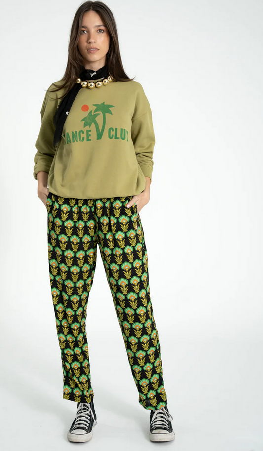 sisters department - trousers, black with green flowers - Lubus & moi