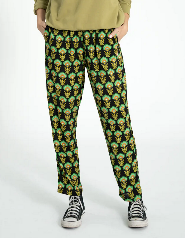 sisters department - trousers, black with green flowers - Lubus & moi