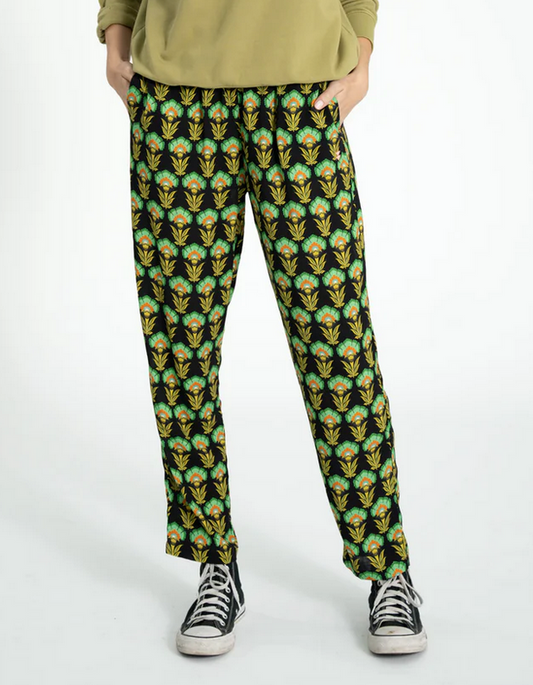 sisters department - trousers, black with green flowers - Lubus & moi