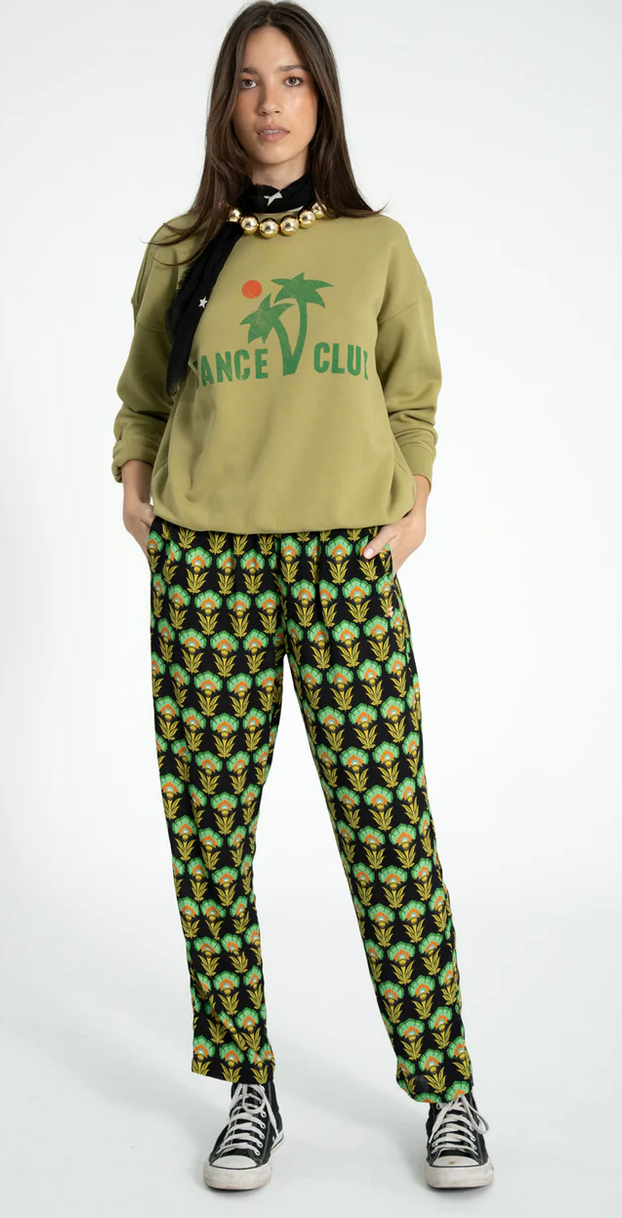 sisters department - trousers, black with green flowers - Lubus & moi