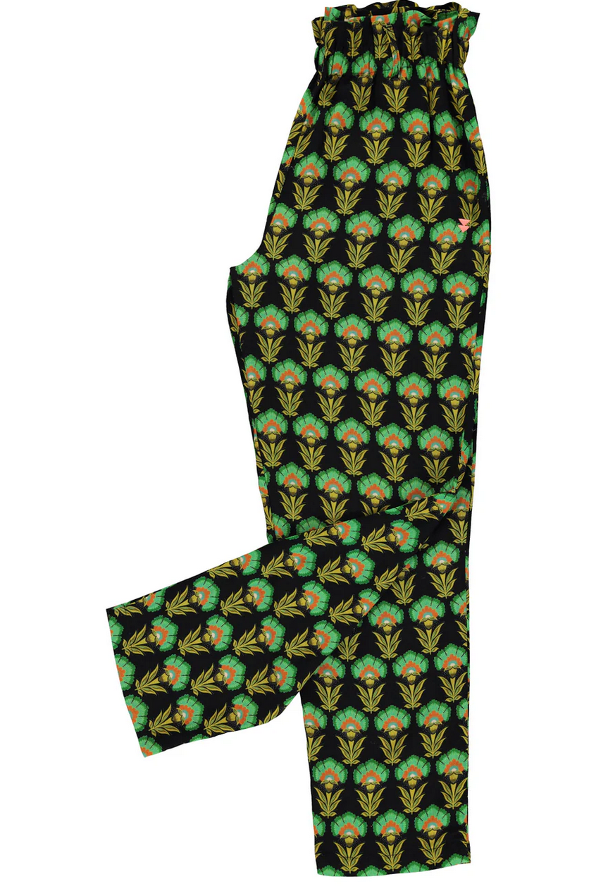 sisters department - trousers, black with green flowers - Lubus & moi