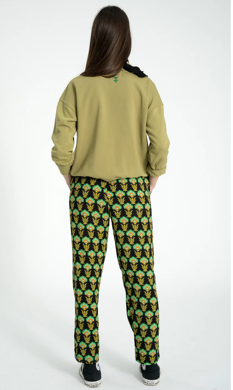 sisters department - trousers, black with green flowers - Lubus & moi
