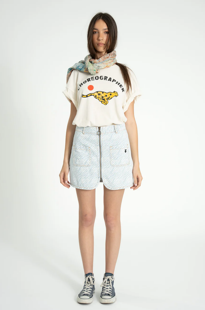 sisters department - short skirt, light blue denim with zebra print - Lubus & moi