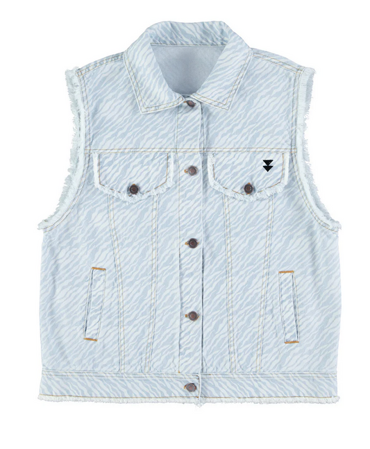 sisters department - waistcoat, light blue denim with zebra print - Lubus & moi