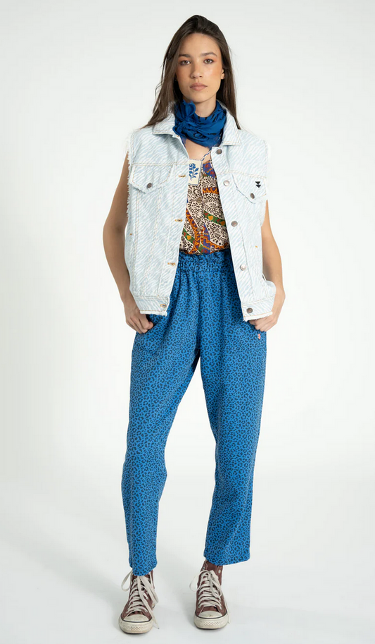 sisters department - waistcoat, light blue denim with zebra print - Lubus & moi