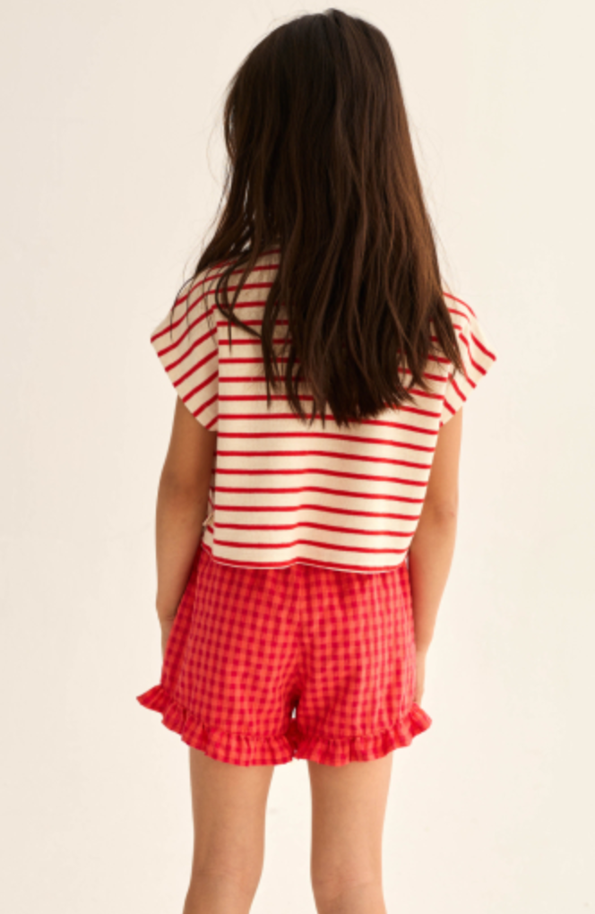cozmo - selva, tomato double faced striped top - Lubus & moi