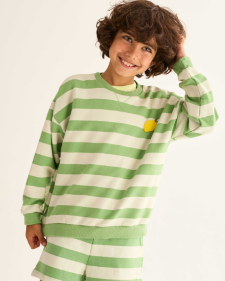 cozmo - dank, green-striped cotton fleece - Lubus & moi