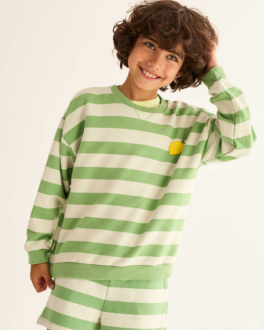 cozmo - dank, green-striped cotton fleece - Lubus & moi