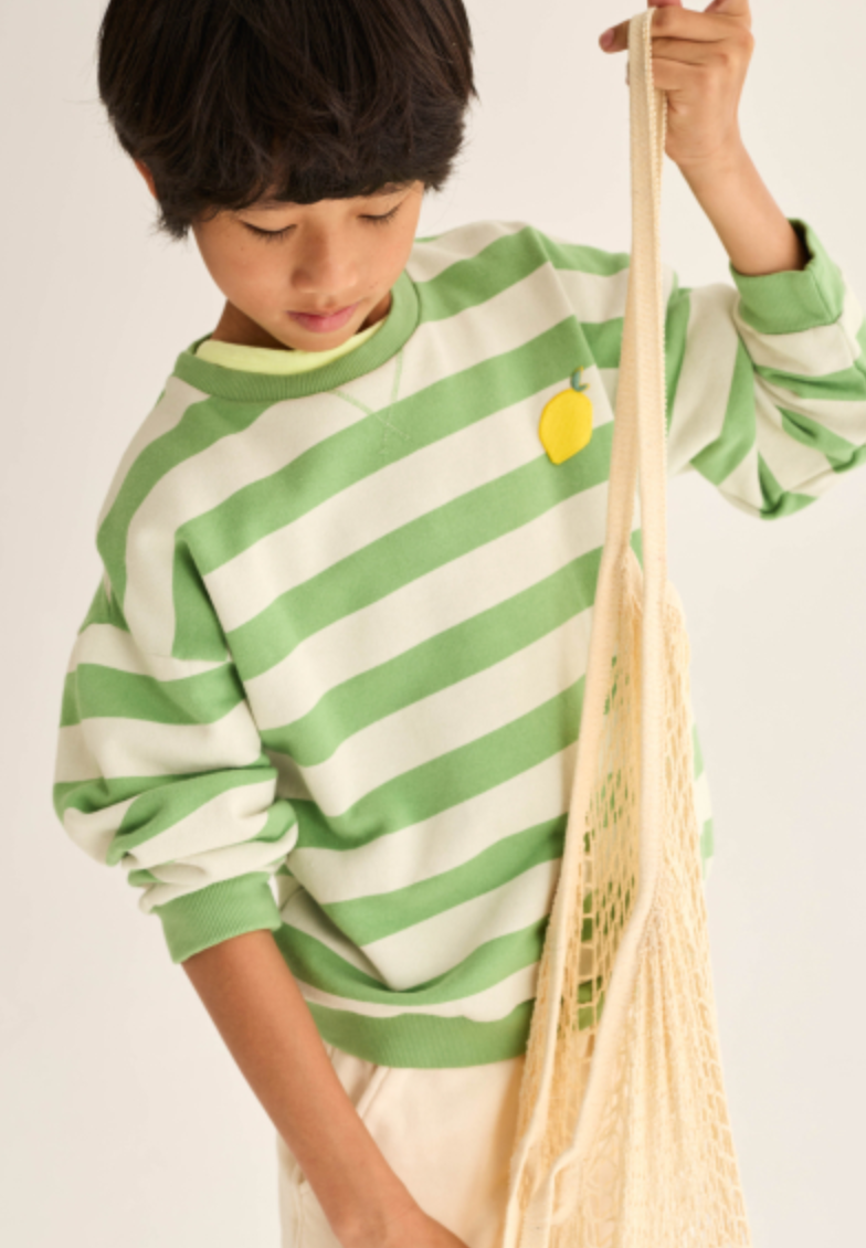 cozmo - dank, green-striped cotton fleece - Lubus & moi