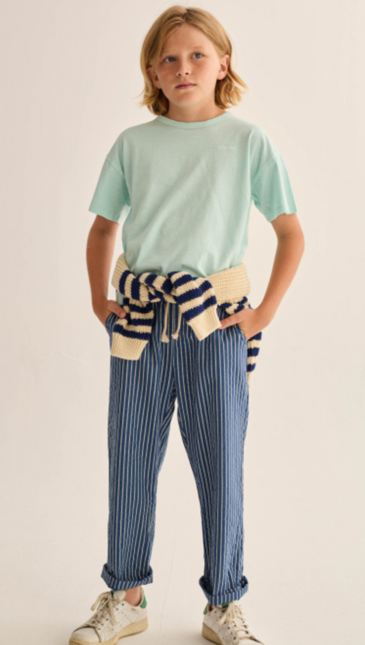 cozmo - aero, navy-striped linen look cotton pants