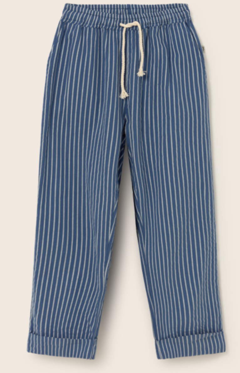 cozmo - aero, navy-striped linen look cotton pants