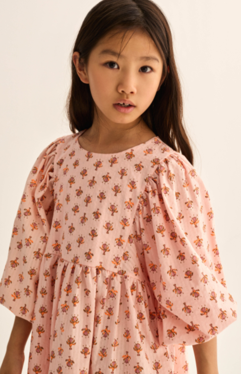 cozmo - alba, dress, cloud pink-indian flower print - Lubus & moi