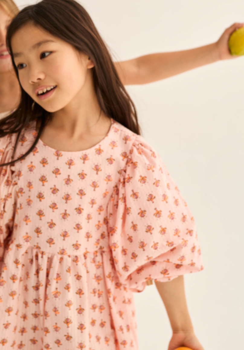cozmo - alba, dress, cloud pink-indian flower print - Lubus & moi