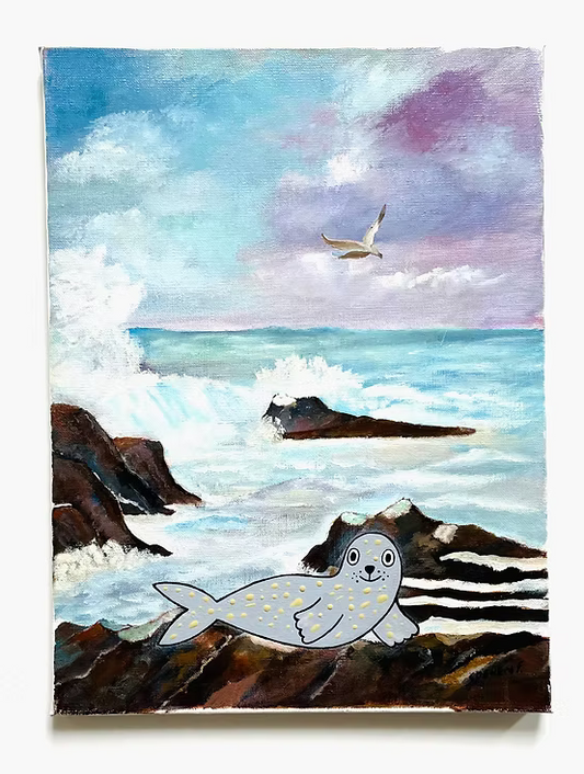 kids pics - seal at the beach - Lubus & moi